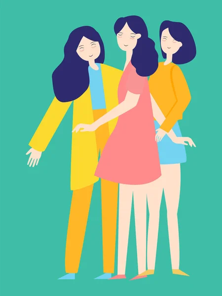 Trois Filles Amitié Bonheur Jeunes Femmes Mignonne Joyeux Joli Sourire — Image vectorielle