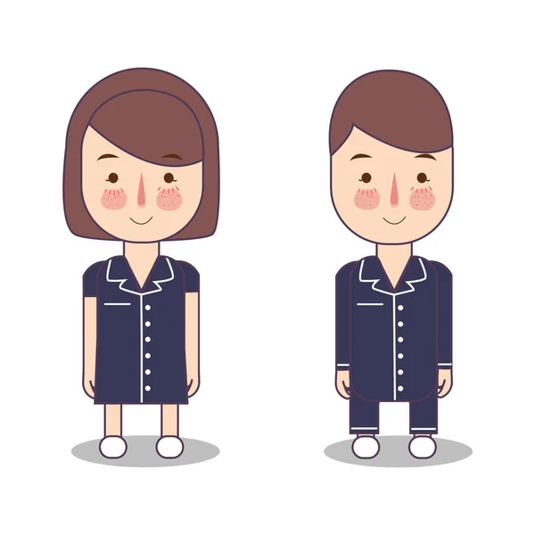 Garçon Fille Sourire Expression Porter Pyjama Vêtements Pour Vêtements Sommeil — Image vectorielle