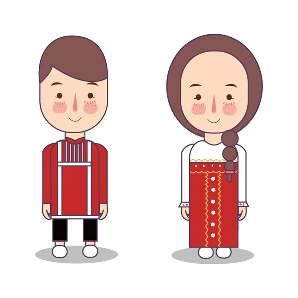 Παραδοσιακό Κόκκινο Φόρεμα Kosovorotka Και Sarafan Μορφή Ρωσία Αγόρι Κορίτσι — Διανυσματικό Αρχείο