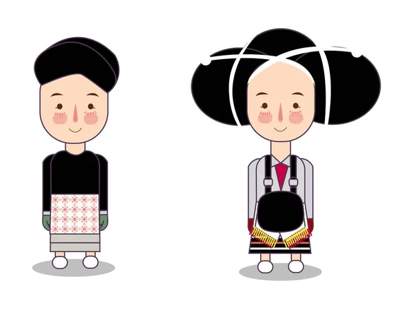 Традиционная Одежда Родного Племени Мяо Китая Мальчик Девочка Пара Костюм — стоковый вектор