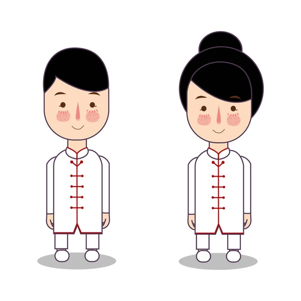 Αγόρι Και Κορίτσι Αθλητής Φορώντας Ομοιόμορφη Taiji Kungfu Παραδοσιακή Πολιτιστική — Διανυσματικό Αρχείο