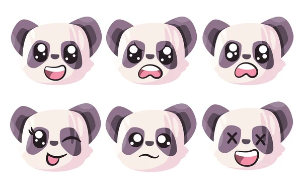 Panda Expressão Facial Emoticon Com Olhos Boca Coleção Branca Vector — Vetor de Stock