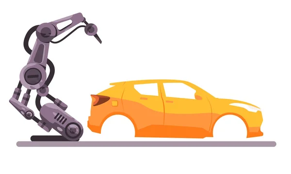 Automobile Mécanique Bras Robotique Ligne Production Processus Fabrication Vecteur Automatisation — Image vectorielle