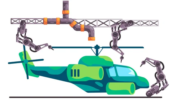 Hubschrauber Flugzeuge Montage Chopper Mechanischer Arm Roboterlinie Fertigung Prozess Automatisierung — Stockvektor