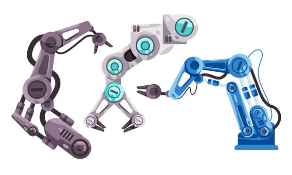 多种颜色灰 面向未来的白蓝色工业机器人手自动化矢量机器人臂集合集合 — 图库矢量图片