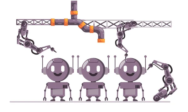 机器人机器人机器人玩具机械臂机器人生产线生产过程自动化矢量 — 图库矢量图片