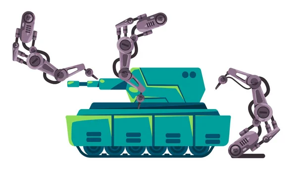 坦克军车机械臂机器人生产线制造过程自动化矢量 — 图库矢量图片