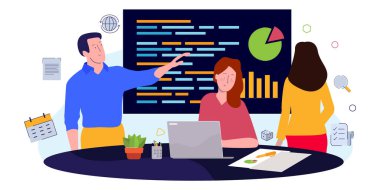 iş yönetimi veri bilgi grafiği kodlama performans takım çalışması tartışması vektörü