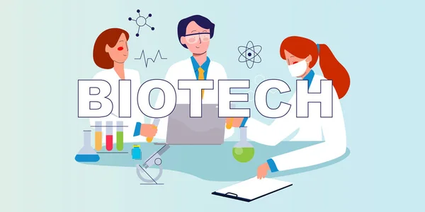Biotecnologia Bio Tecnologia Pesquisa Trabalho Equipe Química Microbiologia Saúde Médica —  Vetores de Stock