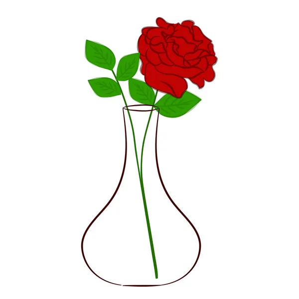 Rose Glass Vase Drawing Illustration White Background Vector — Stock Vector