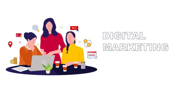 Digitales Marketing Vernetzung Internet Strategie Förderung Commerce Moderne Wirtschaft Geschäft — Stockvektor