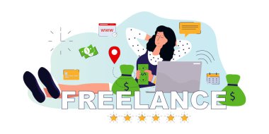 güzel kız serbest internet işi modern online ağ işi profesyonel iş başarısı kazanç vektörü