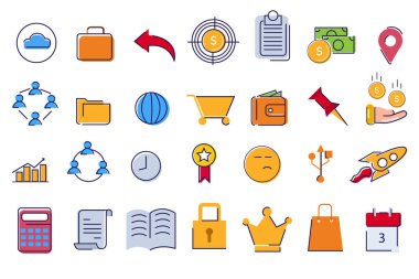 simge belirlenmiş iş çalışması aksesuar ağ parası Dizin belgesi eğitim kitabı ve diğerleri yine vektör