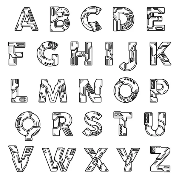 アルファベットのフォントAbcロボットマシンの機械的なスタイルの書体サイボーグ大文字のレタリングベクトル — ストックベクタ