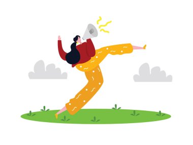 Hoparlörden gelen sesli mesaj ve kız konuşmalarıyla megafon vektörüyle bağır.