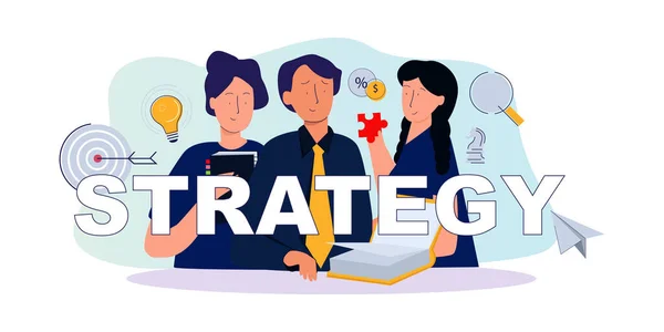 Estratégia Plano Gestão Negócios Pensar Ideia Criativo Trabalho Equipe Discussão —  Vetores de Stock