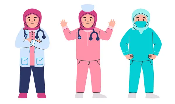 Médico Equipe Cirurgião Enfermeira Médico Equipe Saúde Mulher Muçulmano Desgaste —  Vetores de Stock