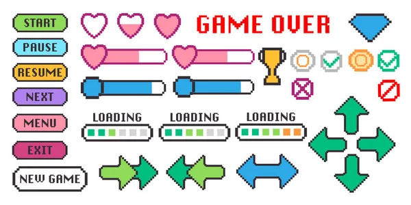 Grafiksel oyun koleksiyonu piksel 8 bit oyun ikonu arayüzü vektörü