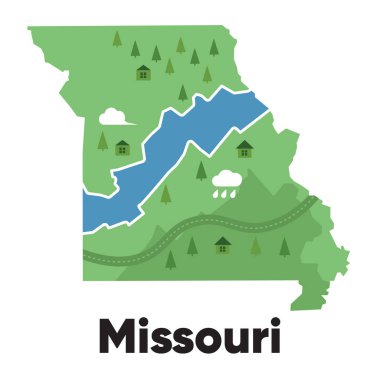 Missouri harita şekli Amerika Birleşik Devletleri yeşil orman el çizimi ağaçlar arazi vektörü ile çizgi film biçimi