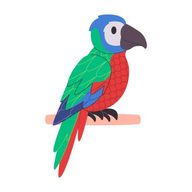 Dallara tünemiş renkli papağan kuşu. Vahşi doğa hayvanı. Güzel tüylü tropikal çevre taşıyıcısı.