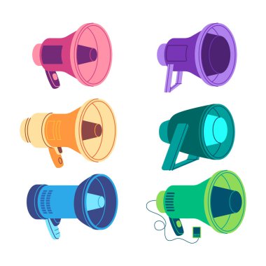 İletişim anonsu için megafon hoparlörü. Ses ekipmanları vektörü için konuşma.