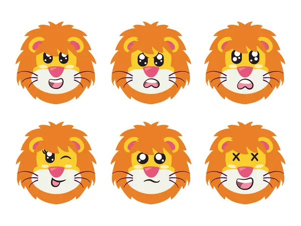 stock vector yellow head lion character with face expression smile laughing happy sad blink eye and cheerful gesture vector