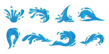 Mavi renk su, dalga şekli, taze sıvı, saf akışkan içecek vektörü.