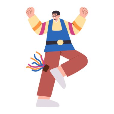 Genç adam oyuncak jegichagi Kore geleneksel oyun halk eğlencesi aktivite vektörü