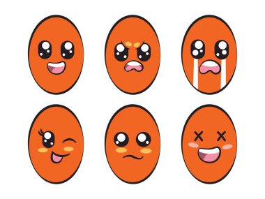 turuncu renk elips oval şekil ifade ile gülümseme kızgın göz kırpması üzüntü ve gülen duygu vektörü