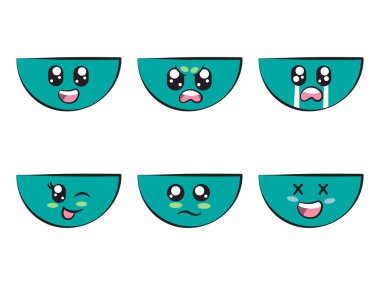 yeşil renk yarı daire şekilli ifade ile gülümseme kızgın göz kırpması hüzün ve gülen ruh hali vektörü