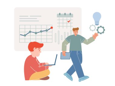 Dizüstü bilgisayar yazılım izleme vektörü olan proje başlatma ve yönetim iş arkadaşı