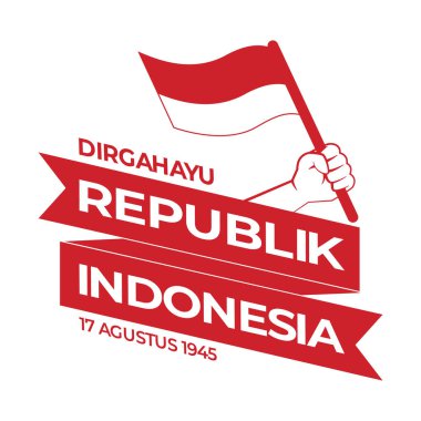 Elle sıkılmış kırmızı ve beyaz bayrak etkinliğiyle Endonezya 'nın bağımsızlık günü ulusal kutlama festivali taşıyıcısı