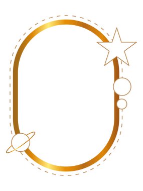 Oval yuvarlak çerçeve altın monolin estetik çerçeve Y2K tarzı modern element gezegen satürasyon halka vektörü