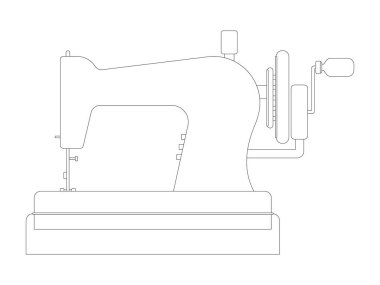 Dikiş makinası nakış dikiş giysileri dikerek antika antika antika antika eski araç tasarımı ana hatlı biçim vektörü oluşturur