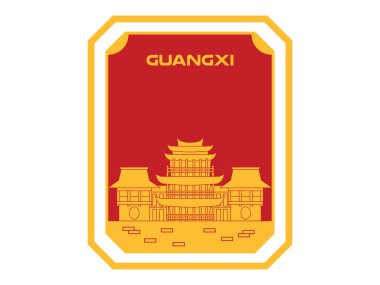 Güney Çin tapınağındaki Guangxi özerk bölgesi ünlü doğa merkezi turizm merkezi mağara yeri kartpostal tasarımı vektörü