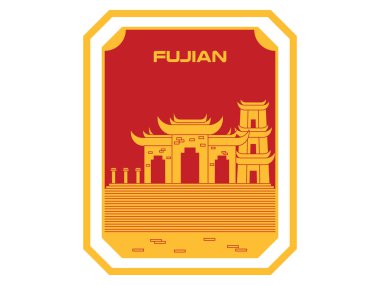 Fujian Güneydoğu Çin Eyaleti Turizm hedef noktası posta kartı tahsil edilebilir kart oryantal tasarım vektörü