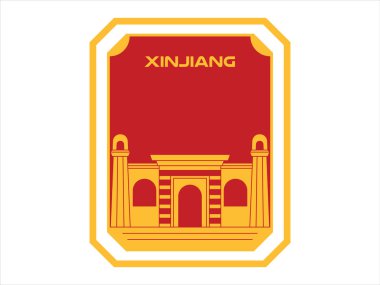 Çin 'in kuzeybatısındaki Xinjiang özerk bölgesi Uygurların etnik kökeni. Doğal tatil varış yeri posta kartı poster koleksiyon kartı tasarımı ikonu.