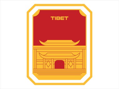 Çin 'in Tibet özerk bölgesi meditasyon yapıyor. Turizm turizm merkezi. Kartpostal koleksiyonu yapılabilir oryantal kart afiş broşürü tasarımı ikon vektörü.