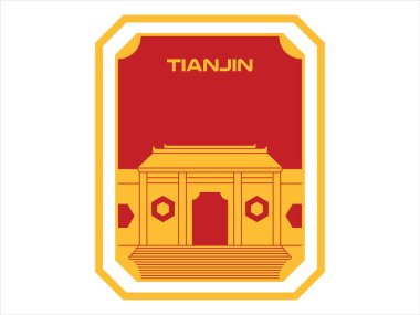 Tianjin doğrudan yönetilen Kuzey Çin belediyesi tatil yeri tahsil edilebilir oryantal kart temalı kartpostal broşürü poster tasarımı ikon vektörü