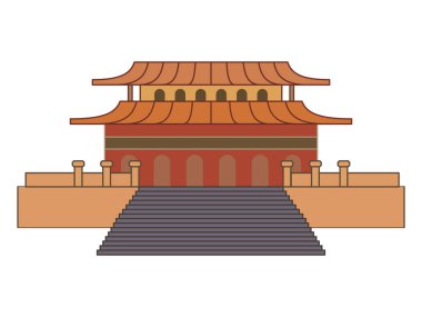 Çin pavyonu tapınağı kutsal dini mekan Çin mimari doğu tarzı tasarım ikonu renkli set vektörü inşa ediyor