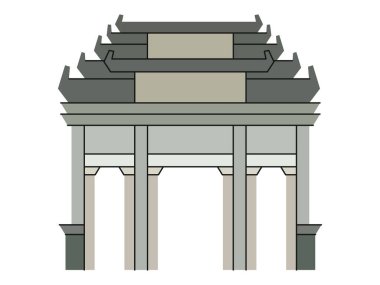 Tapınak kapısı Çin tarihi şehir tapınağı eski antik mimari doğulu Çin tarzı yapı tasarım ikonu renkli vektör seti