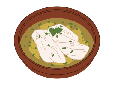 Sop ikan balık çorbası Endonezya Batam geleneksel yemek baharatı baharat malzemesi mutfak malzemesi taze tasarım ikonu renkli vektör