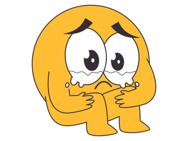 Ağlayan mutsuz emoji sarı emoji karakter yüz ifadesi avatar ağlayan gözler jest tasarım ikonu seti vektörü