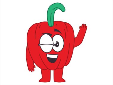 Paprika karakteri sebze baharatlı çan biberi kırmızı karakter yüz ifadeli maskot renkli tasarım ikonu