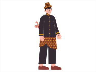 Aceh traditional clothing Linto Baro Ulee Balang suit clothes Meukeutop hat Indonesia culture heritage uniform tradition colorful design icon set vector clipart