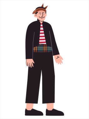 Madura geleneksel giysileri Doğu Java Endonezya geleneği Cava kültür kıyafetleri sarung strip gömlek siyah takım elbise tasarım ikonu