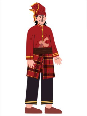 Sultan Hasanudin Makassar Endonezya kahramanı vatansever Endonezyalı savaşçı Sulawesi de Haav van de Osten tarihi şahsiyet renk tasarım ikonu karakter vektörü