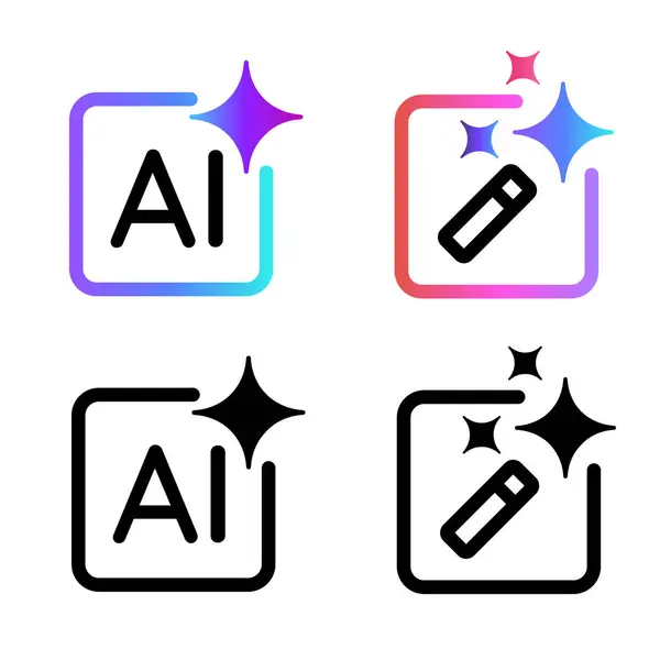 Üretken düğme simgesi ana hatları ve gradyan set koleksiyonu yıldız sihirli değneği vektörü için yapay zeka simgesi oluştur