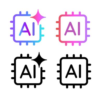 Yapay zeka yarı iletken işlemci CPU çekirdek grafik işleme birimi simgesi ana simge vektörü