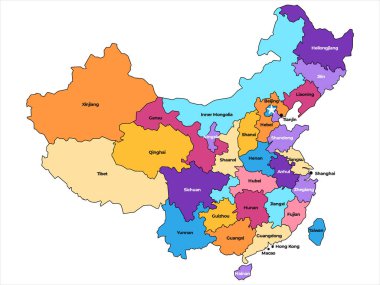 Çin hükümeti ülke haritası bölgeleri haritalama topografisi Çin coğrafyası özerk bölgeler şehirler Asya ikon tasarım illüstrasyon vektörü
